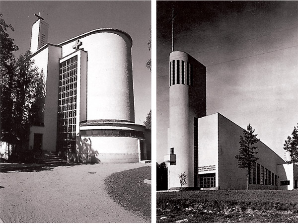 1. Nakiles baznīca. Erki Hutunens. 1937 un 2. Kannonkoski baznīca. Pauls Blomsteds. 1938